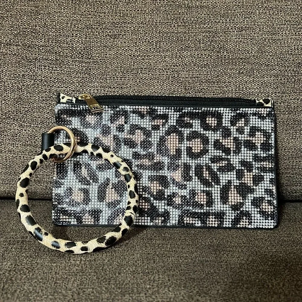 NEW Adorable Leopard print wristlet embellished with gorgeous rhinestones